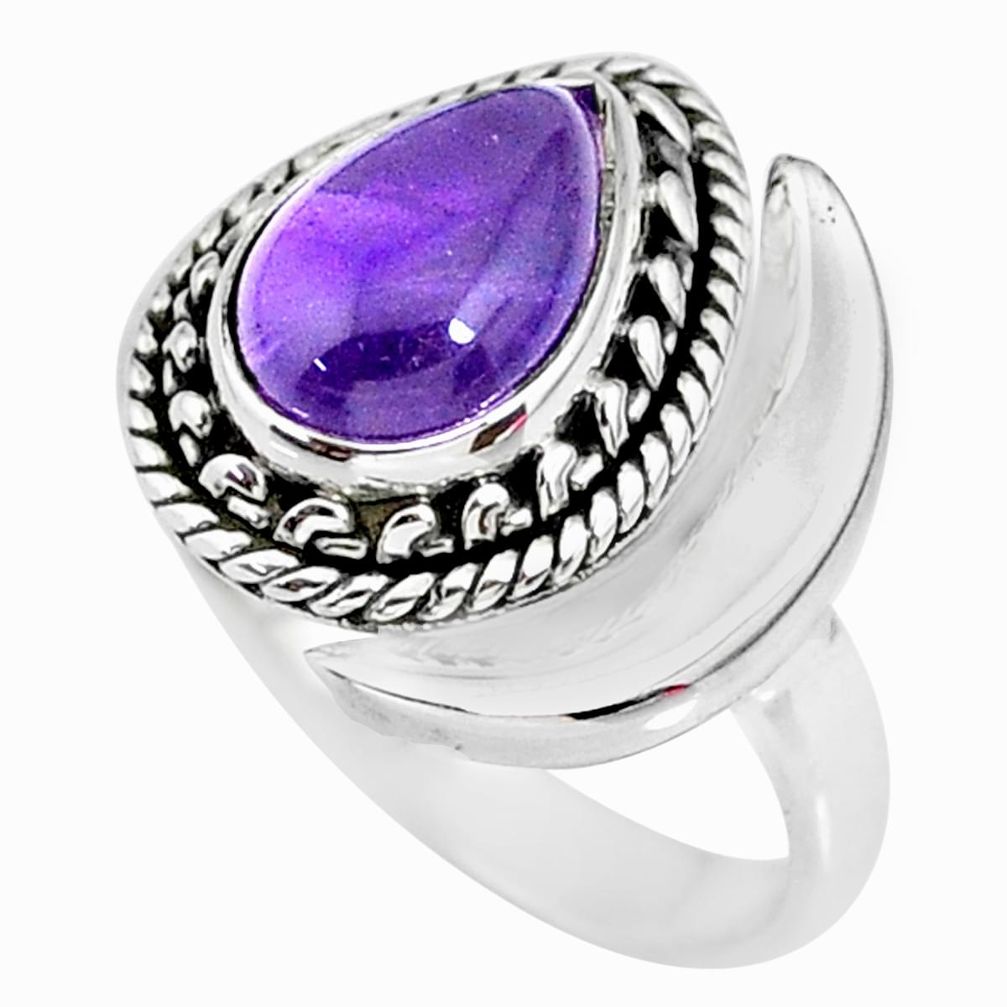 2.68cts natural purple amethyst 925 silver adjustable moon ring size 7.5 r89750