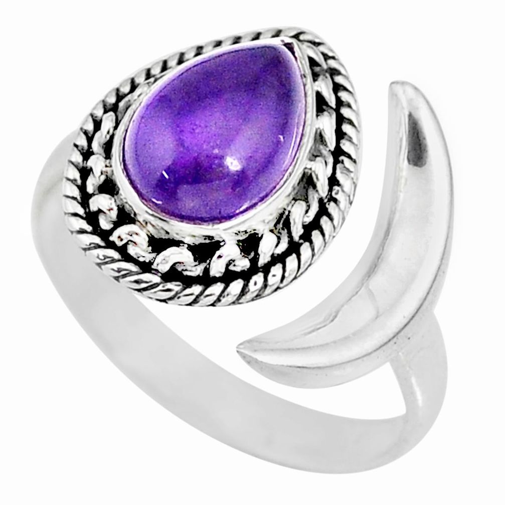 2.83cts natural purple amethyst 925 silver moon ring size 7.5 r89776