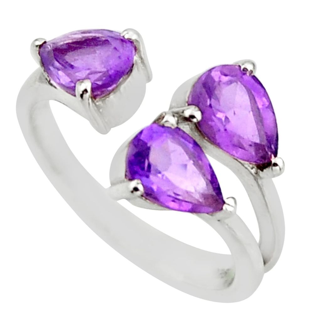 3.95cts natural purple amethyst 925 silver adjustable ring size 6 d46394
