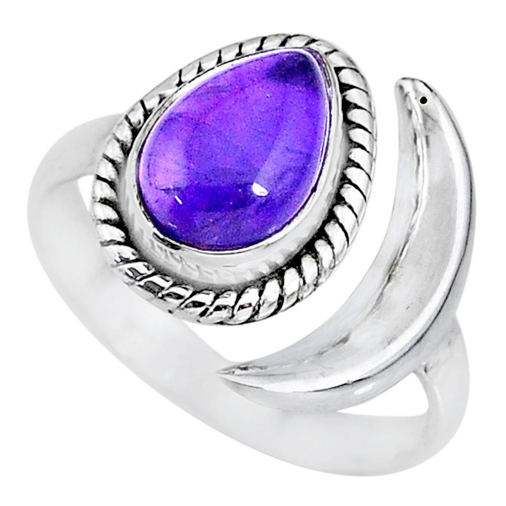 2.58cts natural purple amethyst 925 silver adjustable moon ring size 8 r89654
