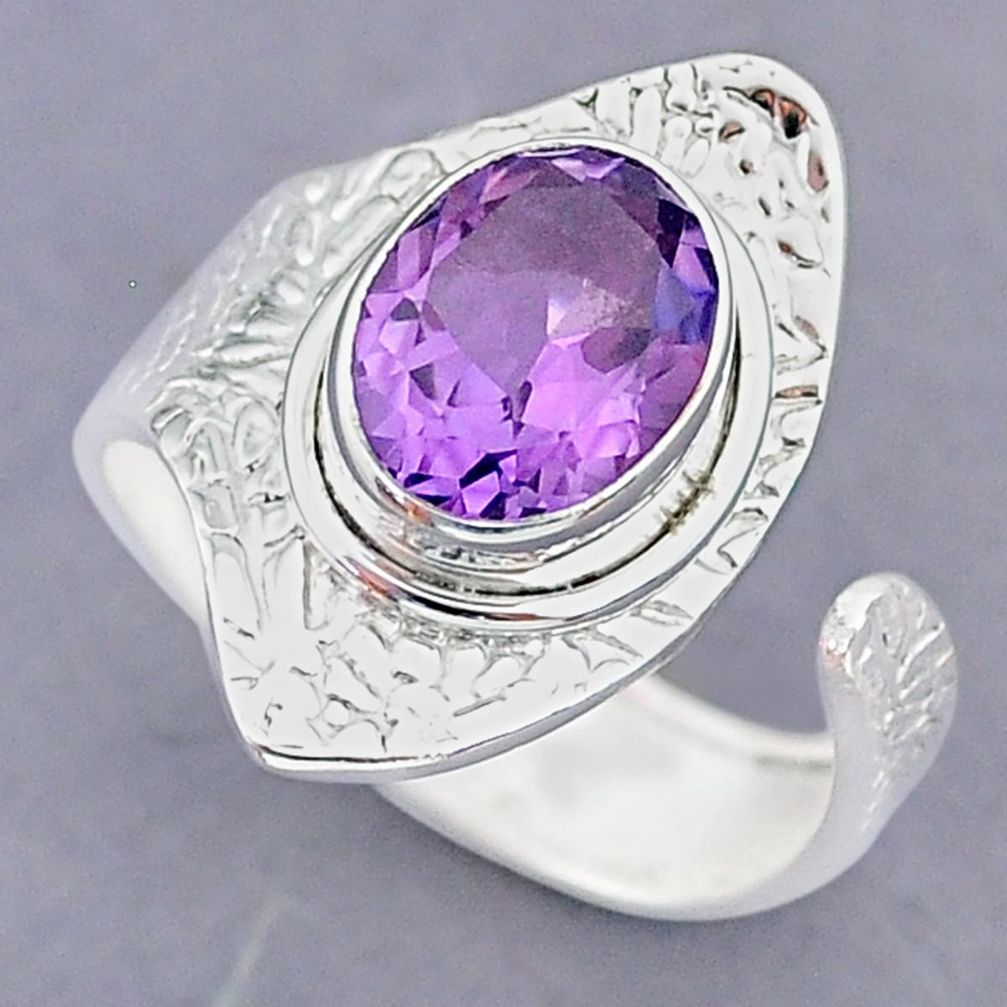 4.05cts natural purple amethyst 925 silver adjustable ring size 8 r90522