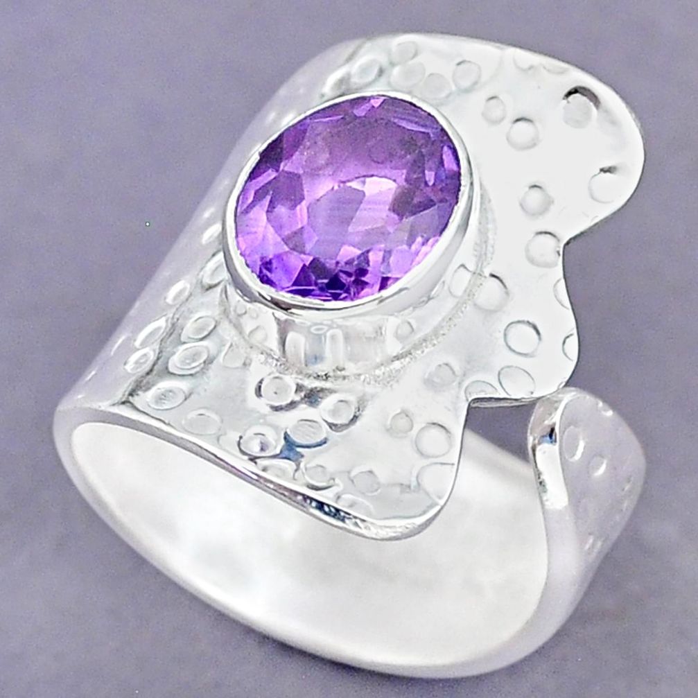 4.37cts natural purple amethyst 925 silver adjustable ring size 8 r90562