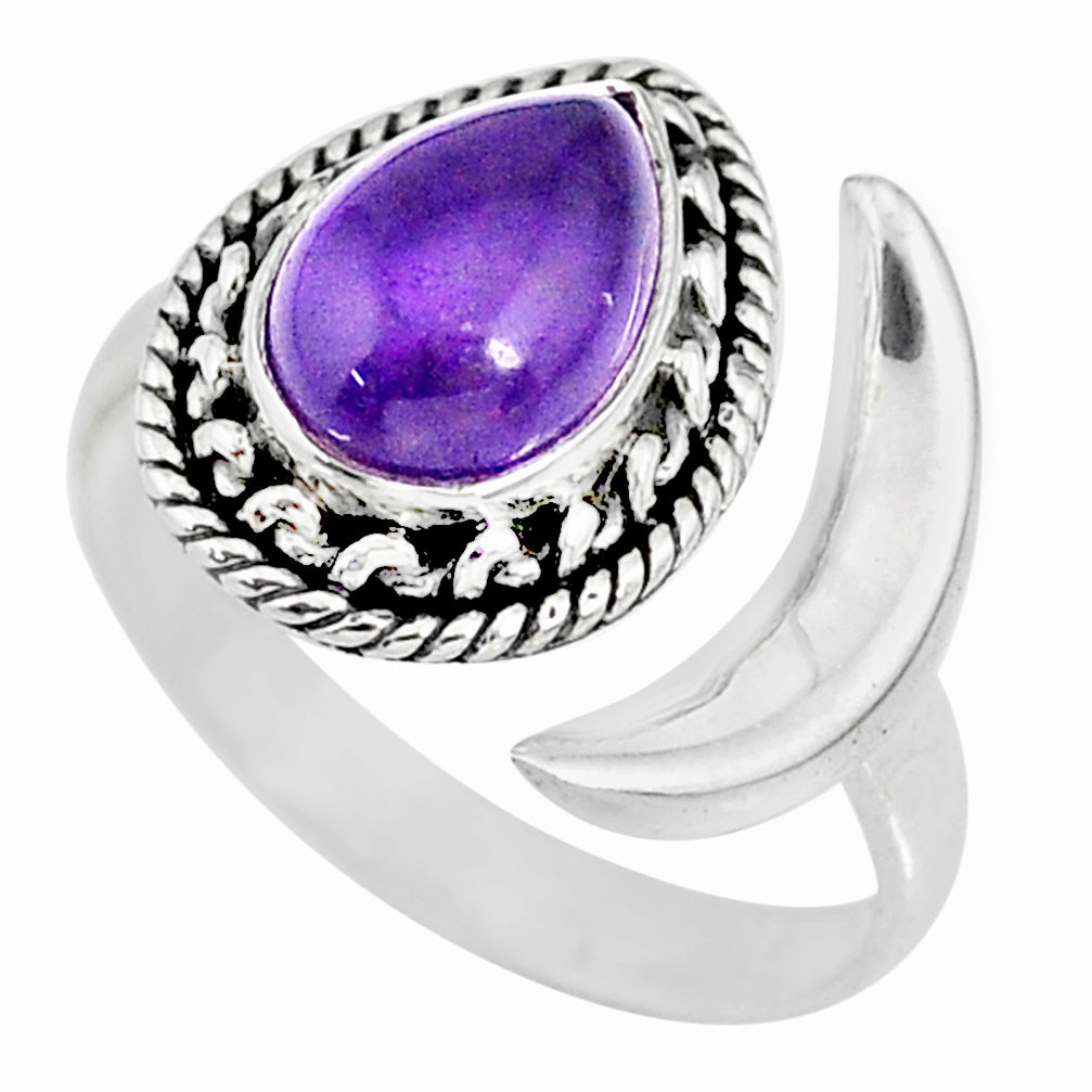 2.93cts natural purple amethyst 925 silver moon ring size 9 r89775