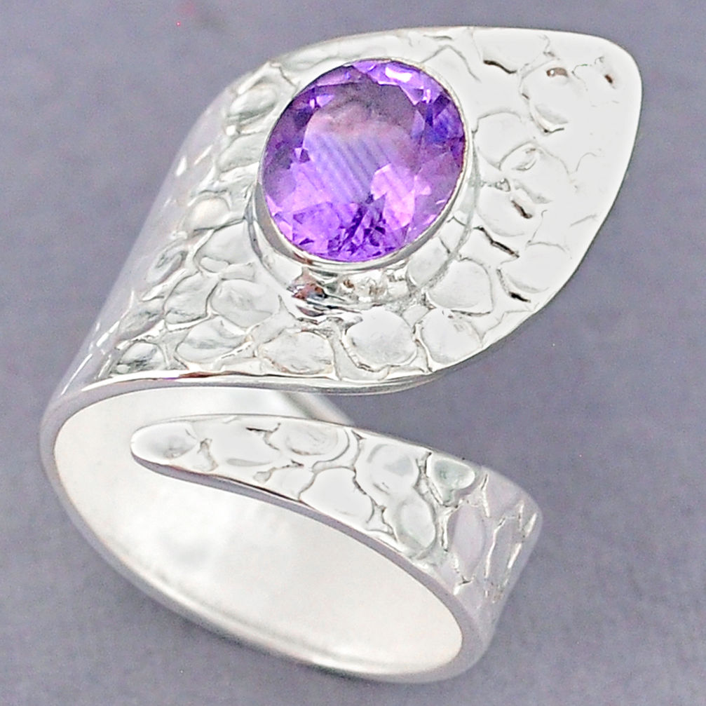 4.05cts natural purple amethyst 925 silver adjustable ring size 9 r90541