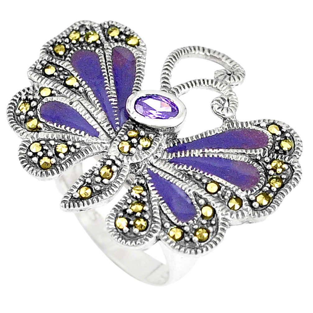 1.35cts natural purple amethyst 925 silver butterfly ring size 8 c16286