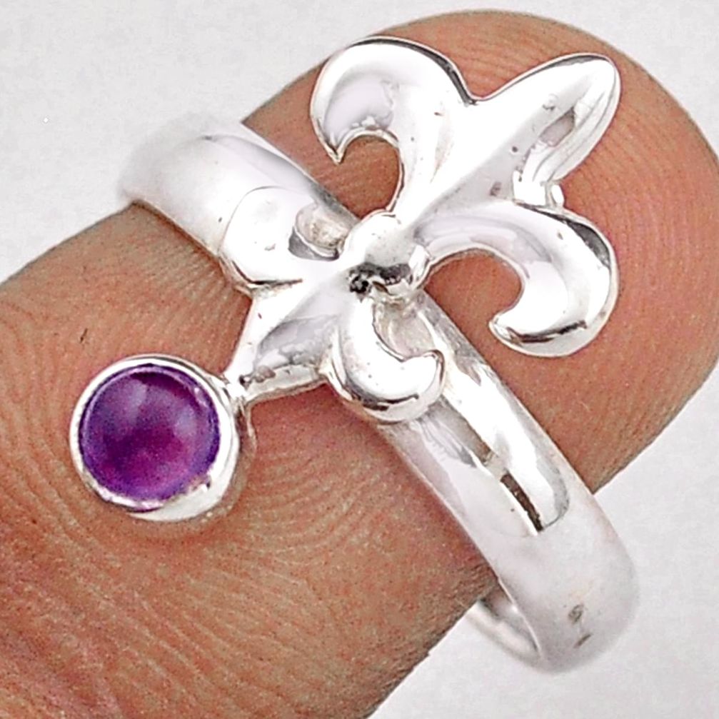 0.39cts natural purple amethyst 925 silver fleur-de-lis ring size 7.5 t89030