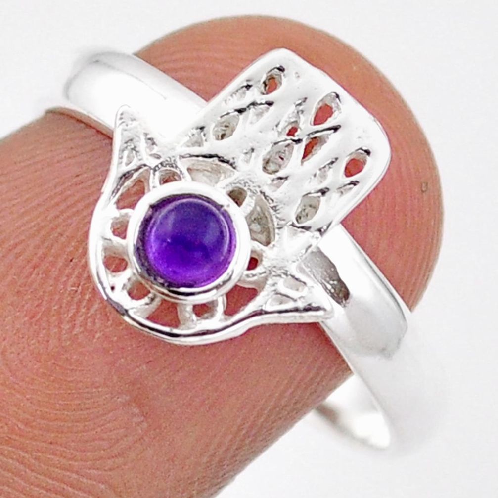 0.36cts natural purple amethyst 925 silver hand of god hamsa ring size 8.5 u2974