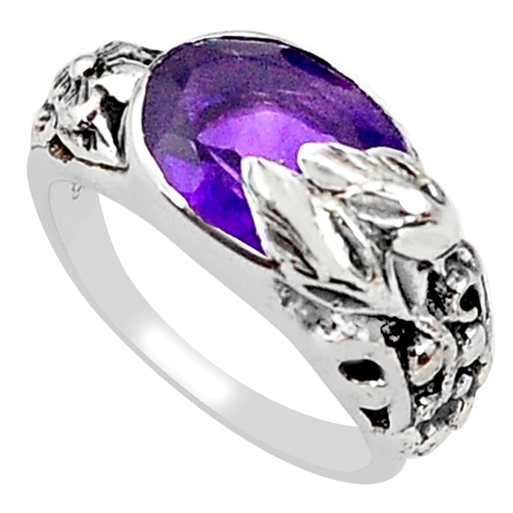 4.21cts natural purple amethyst 925 silver solitaire flower ring size 6.5 p81622