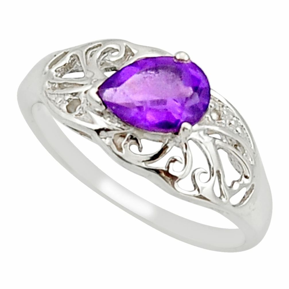 1.58cts natural purple amethyst 925 silver solitaire ring jewelry size 6 r25661