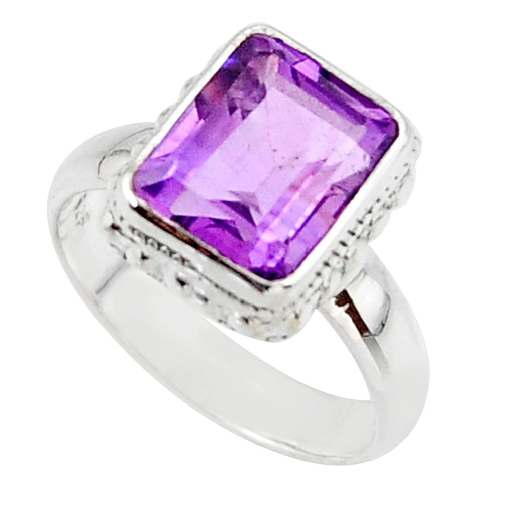 4.25cts natural purple amethyst 925 silver solitaire ring jewelry size 6 r48107