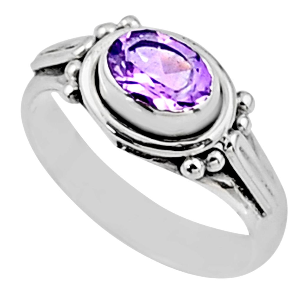 1.51cts natural purple amethyst 925 silver solitaire ring jewelry size 6 r54403