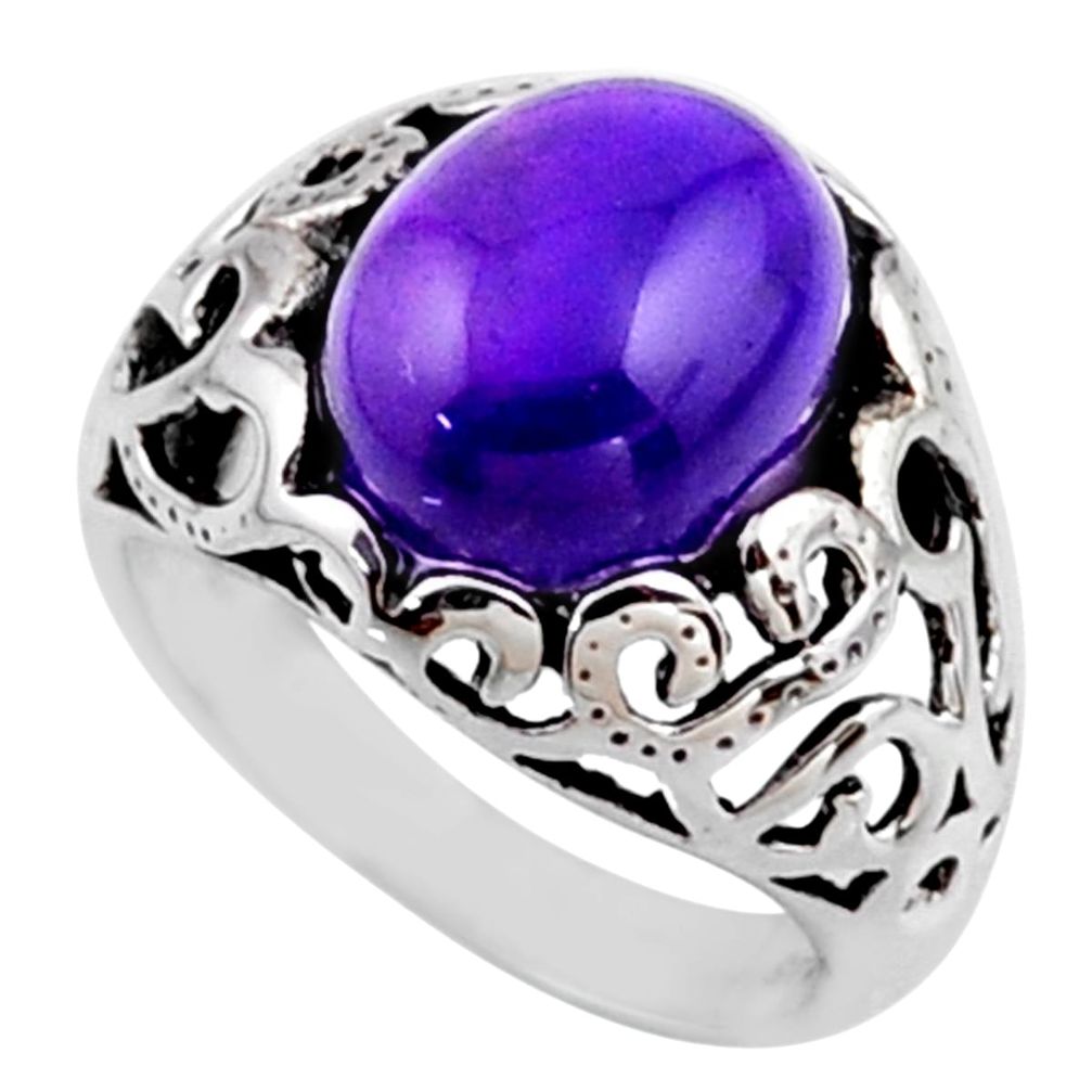 5.53cts natural purple amethyst 925 silver solitaire ring jewelry size 6 r54609