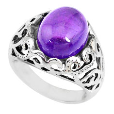 Clearance Sale- 5.12cts natural purple amethyst 925 silver solitaire handmade ring size 6 r73423