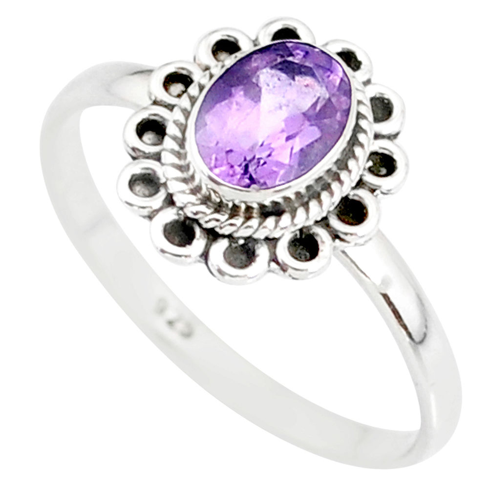 1.48cts natural purple amethyst 925 silver solitaire ring jewelry size 6 r85576