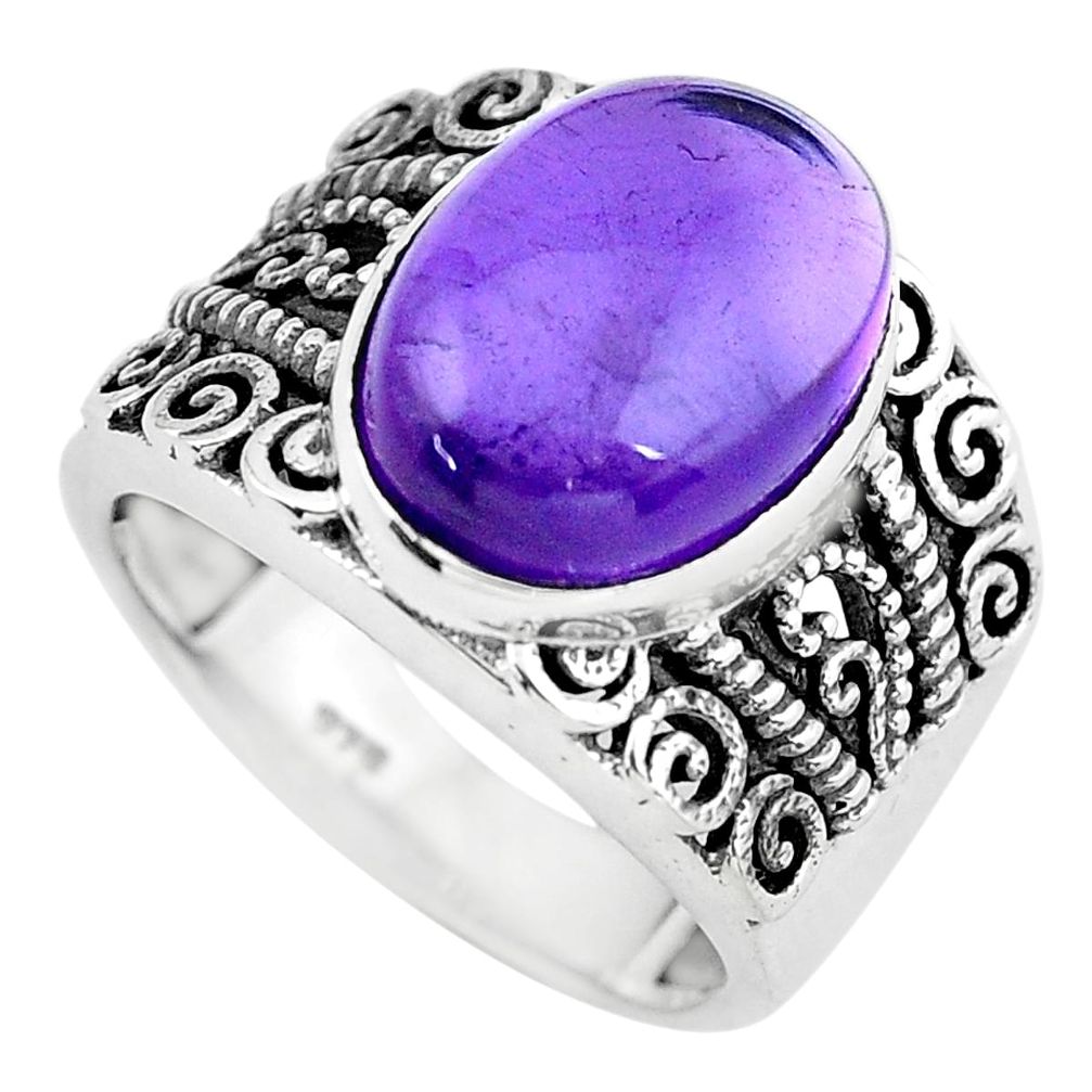 6.92cts natural purple amethyst 925 silver solitaire ring jewelry size 7 p55901