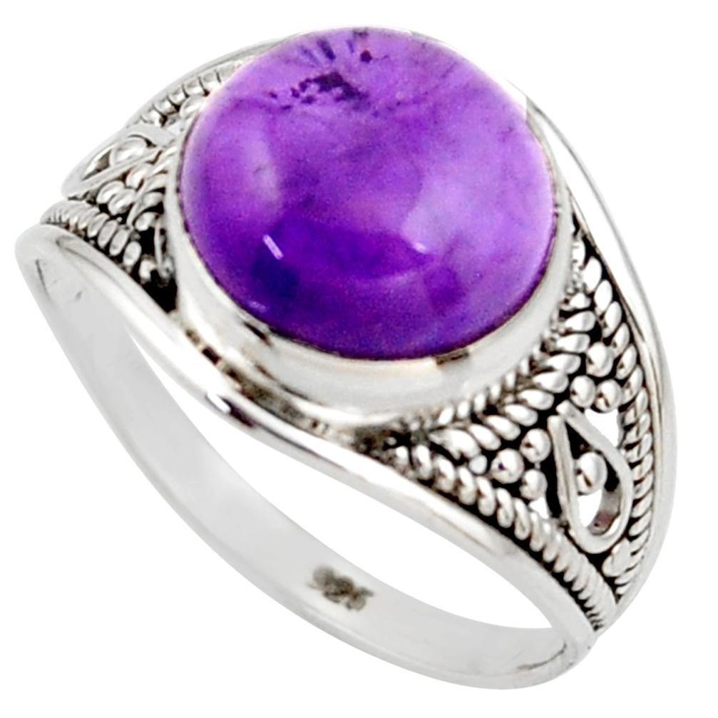 4.91cts natural purple amethyst 925 silver solitaire ring jewelry size 7 r35421