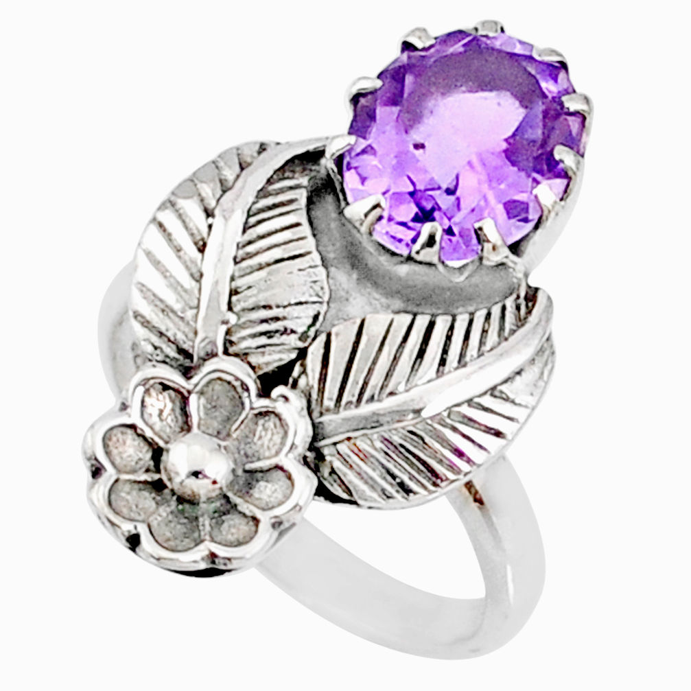 4.02cts natural purple amethyst 925 silver solitaire ring jewelry size 7 r67482