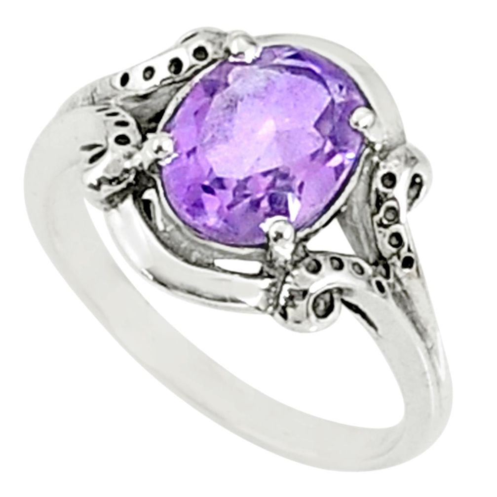 3.13cts natural purple amethyst 925 silver solitaire ring jewelry size 7 r68602