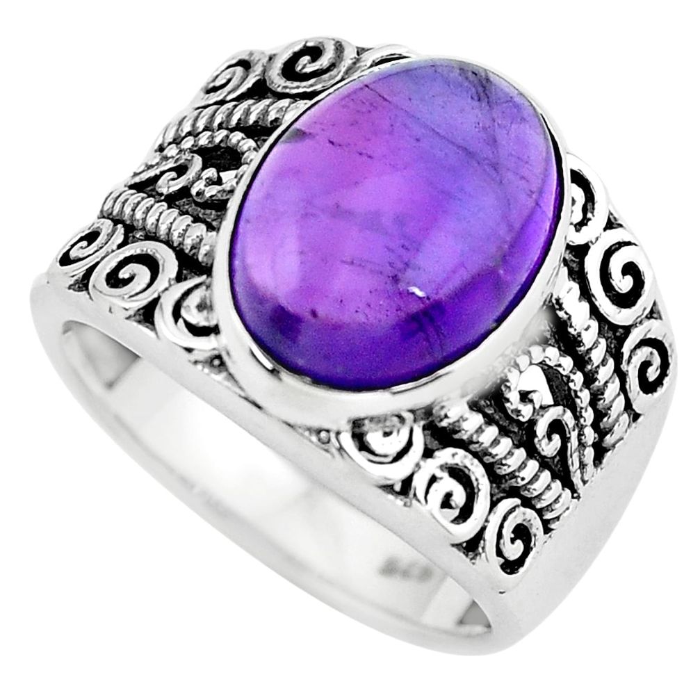 6.92cts natural purple amethyst 925 silver solitaire ring jewelry size 8 p55902