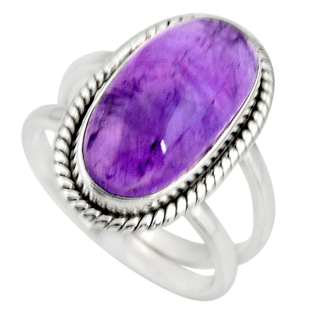 6.32cts natural purple amethyst 925 silver solitaire ring jewelry size 8 r27291