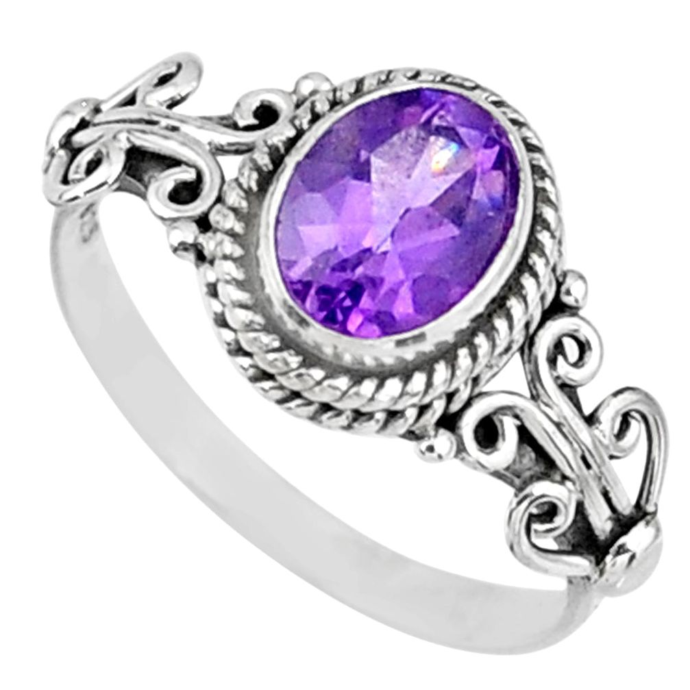 1.96cts natural purple amethyst 925 silver solitaire ring jewelry size 8 r57382