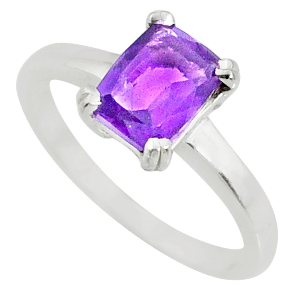 2.11cts natural purple amethyst 925 silver solitaire ring jewelry size 8 r71102