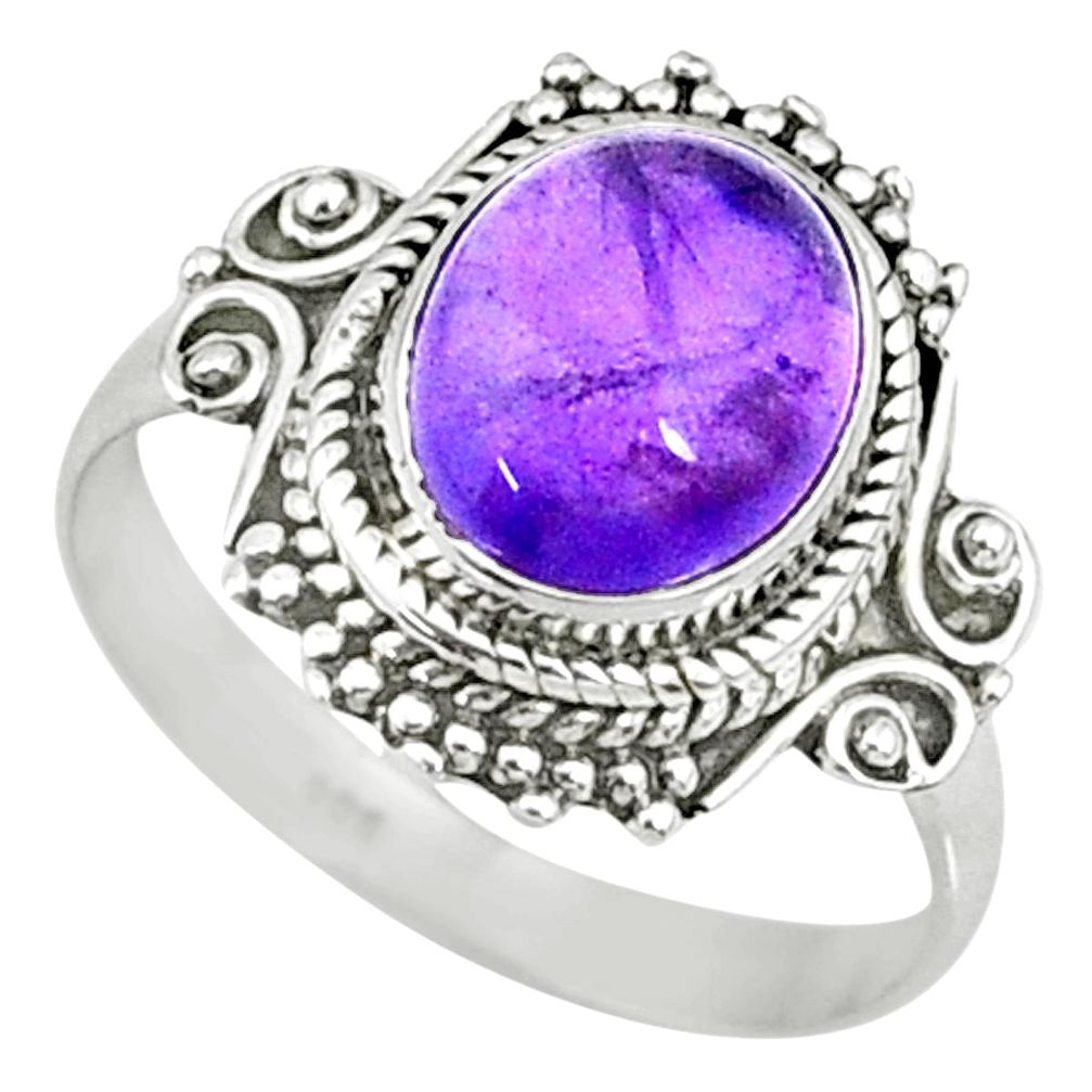 4.02cts natural purple amethyst 925 silver solitaire handmade ring size 8 r73389