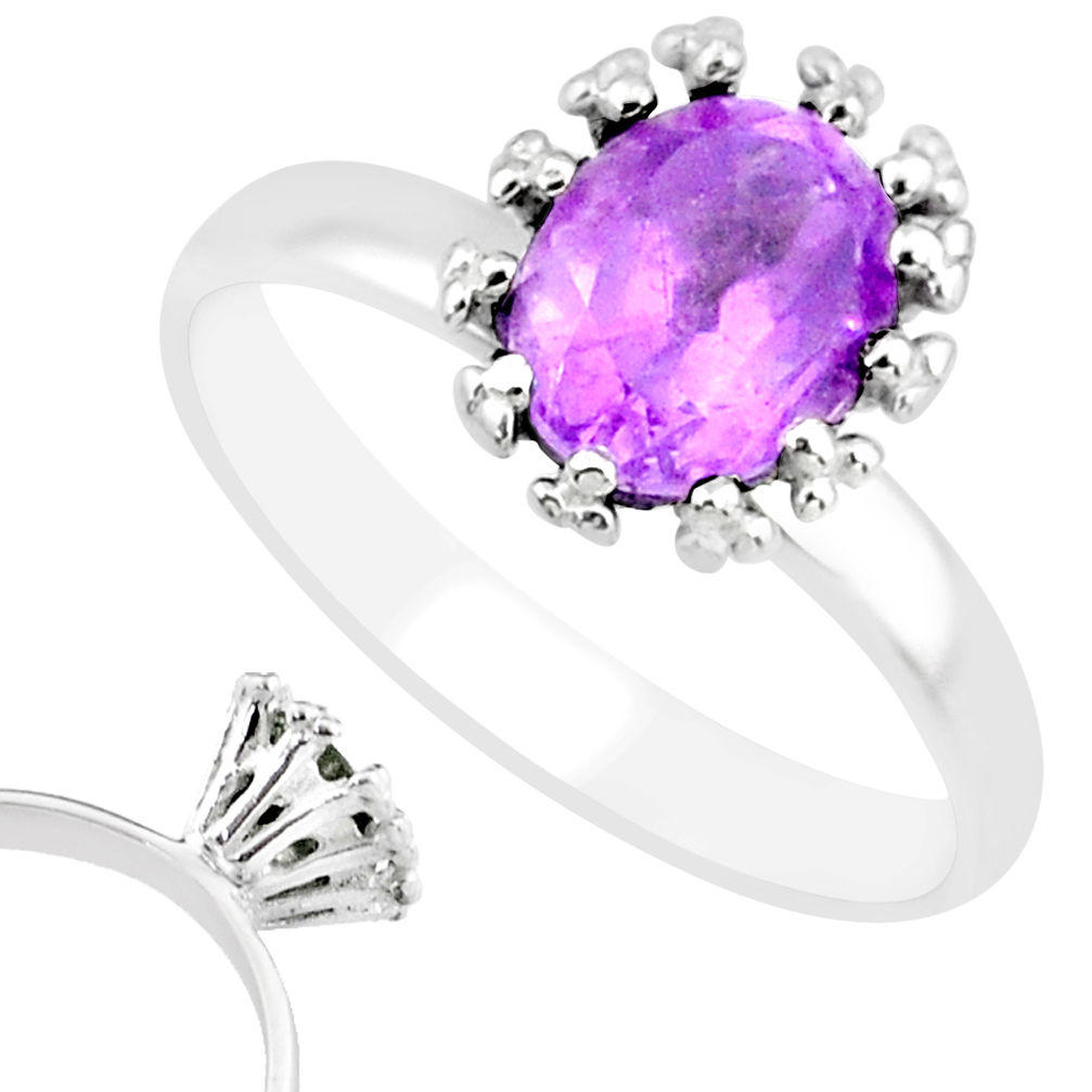 2.24cts natural purple amethyst 925 silver solitaire ring jewelry size 8 r82815