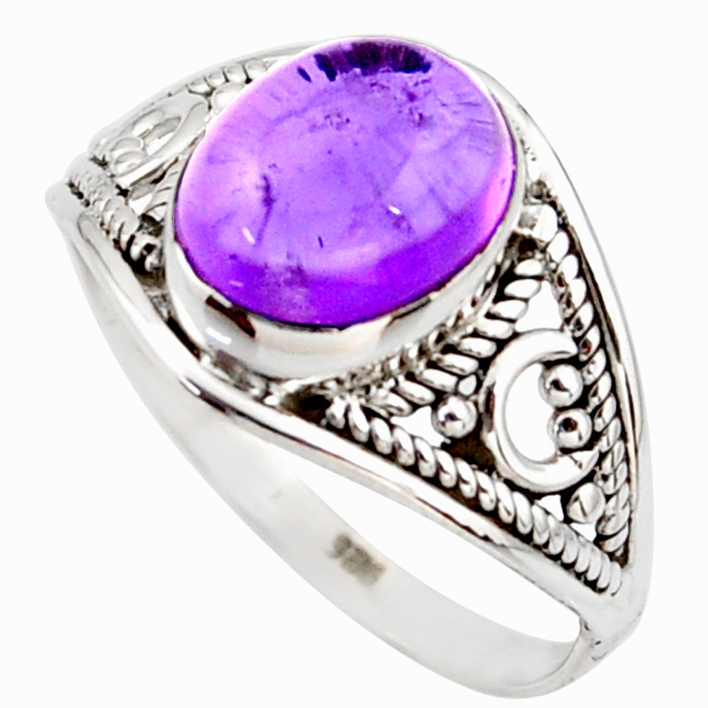 4.05cts natural purple amethyst 925 silver solitaire ring jewelry size 9 r35445