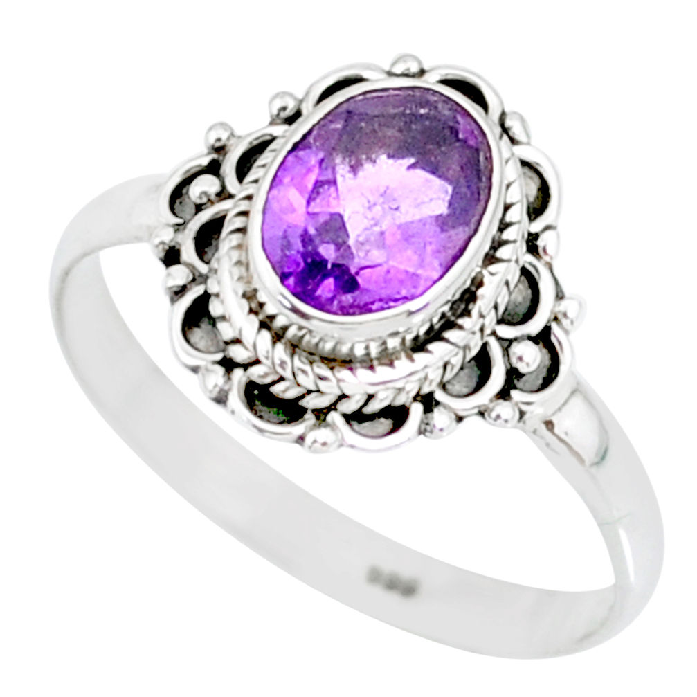 2.22cts natural purple amethyst 925 silver solitaire ring jewelry size 9 r87059