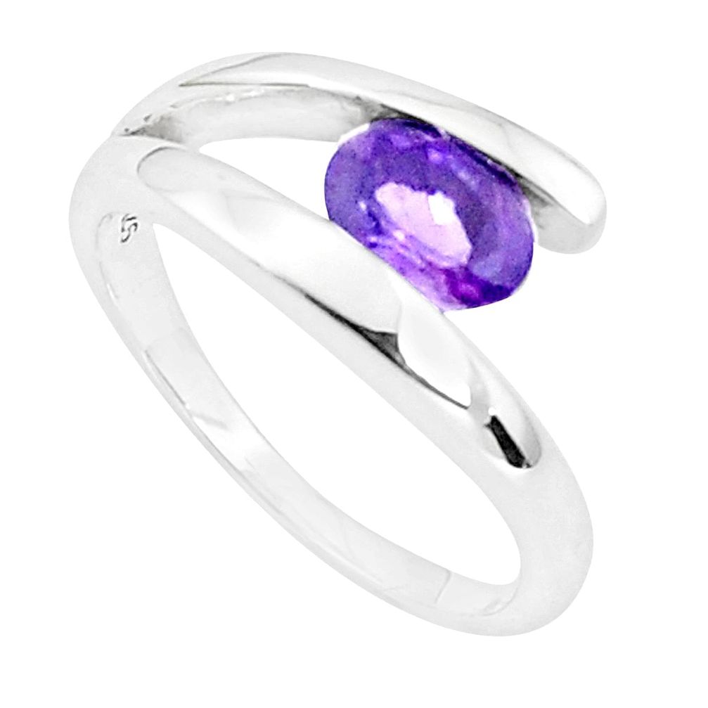 1.62cts natural purple amethyst 925 silver solitaire ring size 6.5 p37303