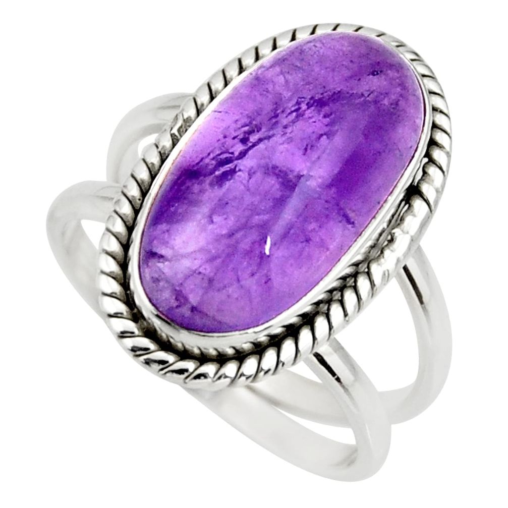 6.48cts natural purple amethyst 925 silver solitaire ring size 7.5 r27282