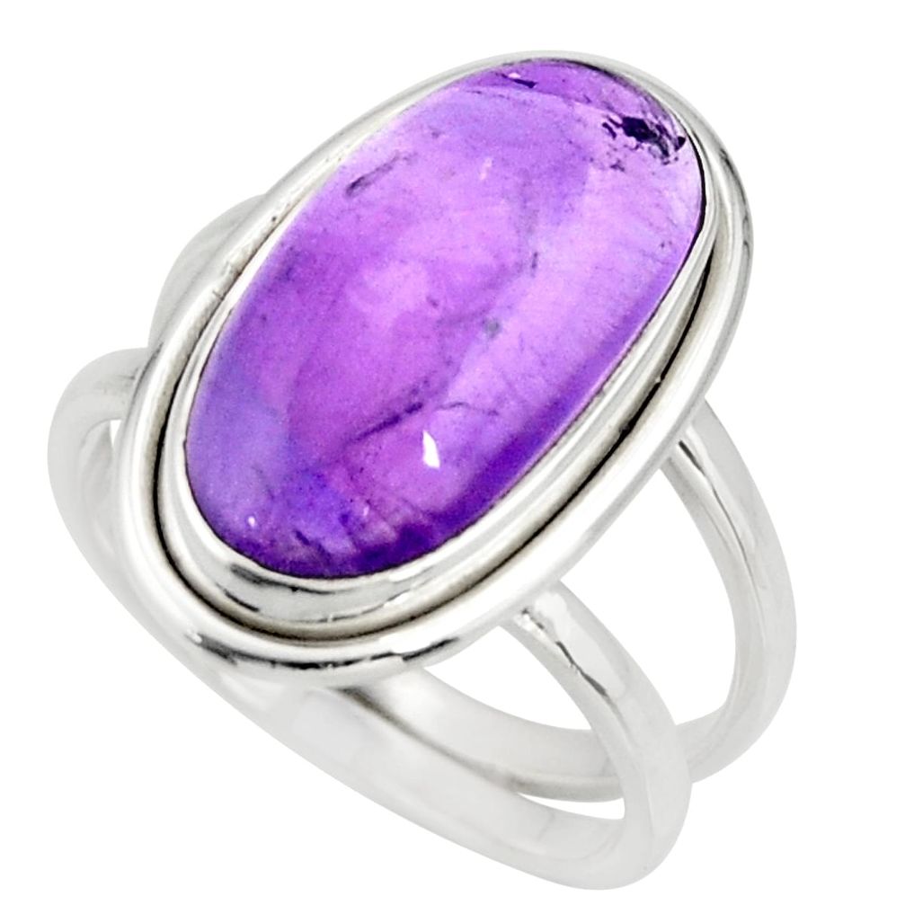 6.48cts natural purple amethyst 925 silver solitaire ring size 7.5 r27294