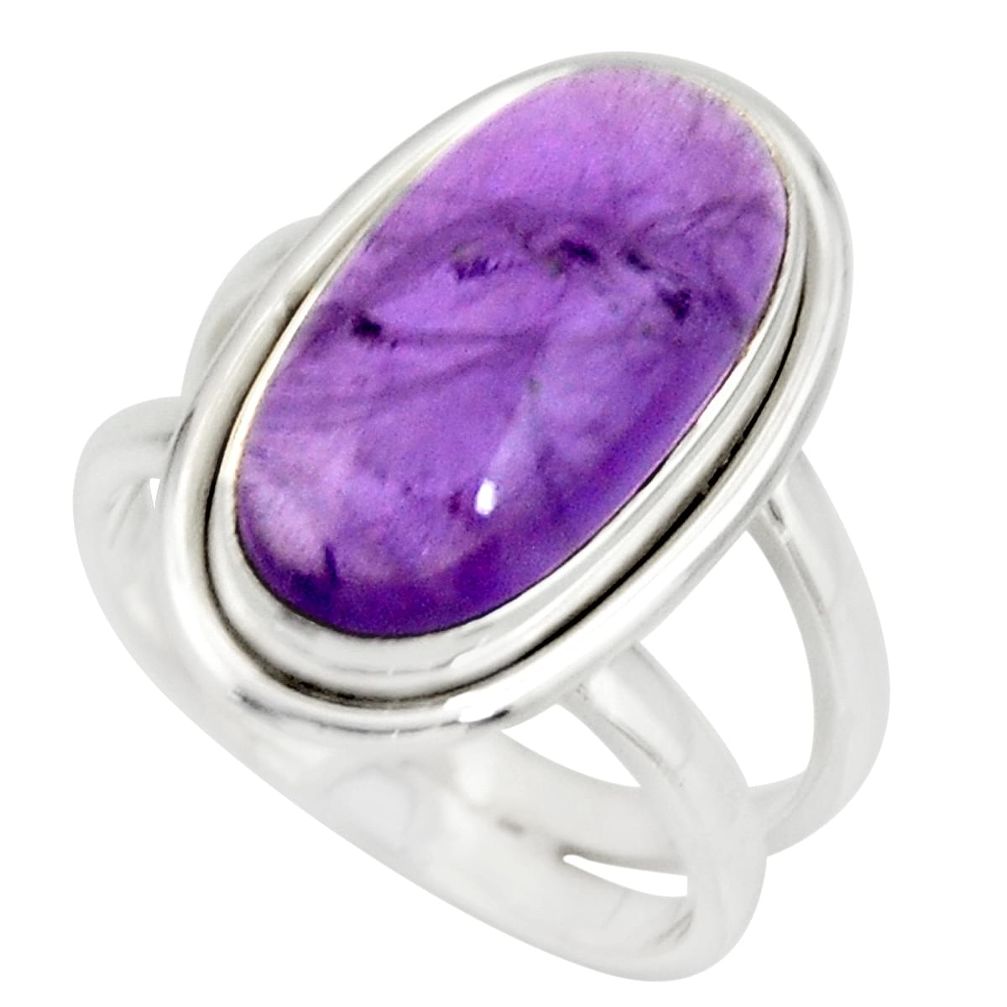 6.33cts natural purple amethyst 925 silver solitaire ring size 6.5 r27298