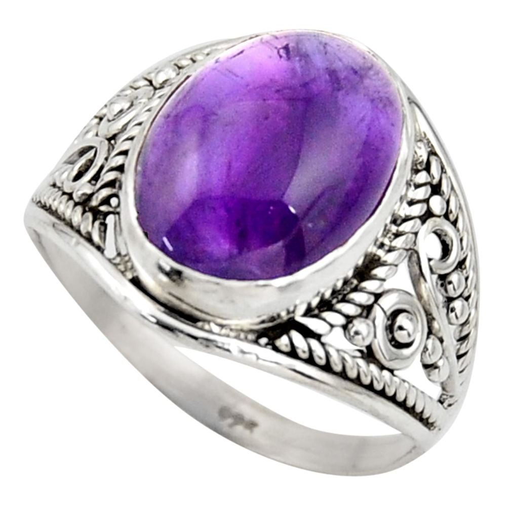 6.04cts natural purple amethyst 925 silver solitaire ring size 8.5 r35321