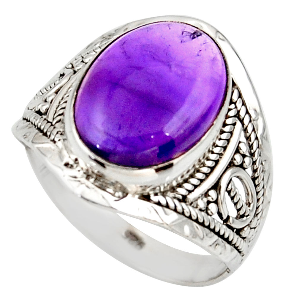 6.04cts natural purple amethyst 925 silver solitaire ring size 8.5 r35361