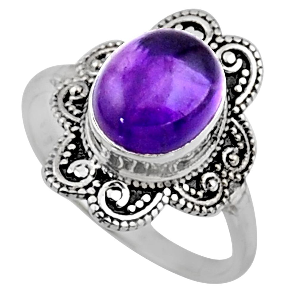 4.08cts natural purple amethyst 925 silver solitaire ring size 6.5 r54485