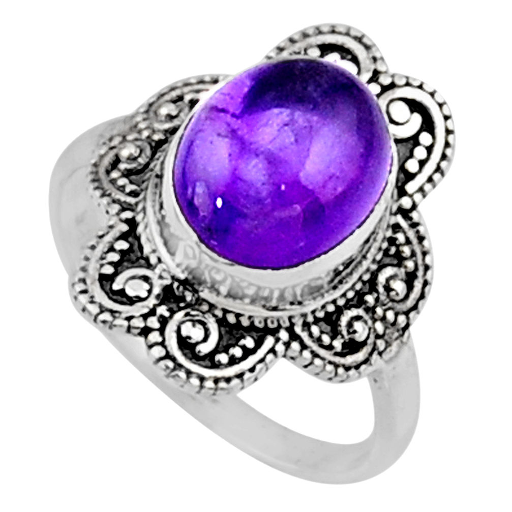 4.08cts natural purple amethyst 925 silver solitaire ring size 6.5 r54486