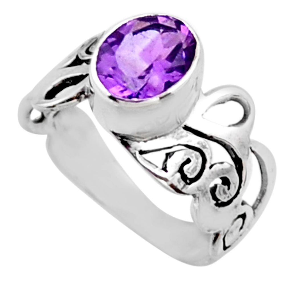 3.01cts natural purple amethyst 925 silver solitaire ring size 7.5 r54683