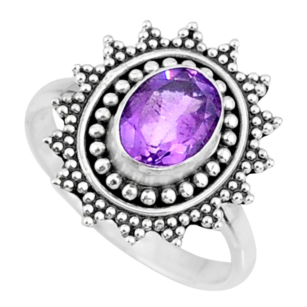 2.09cts natural purple amethyst 925 silver solitaire ring size 6.5 r57441