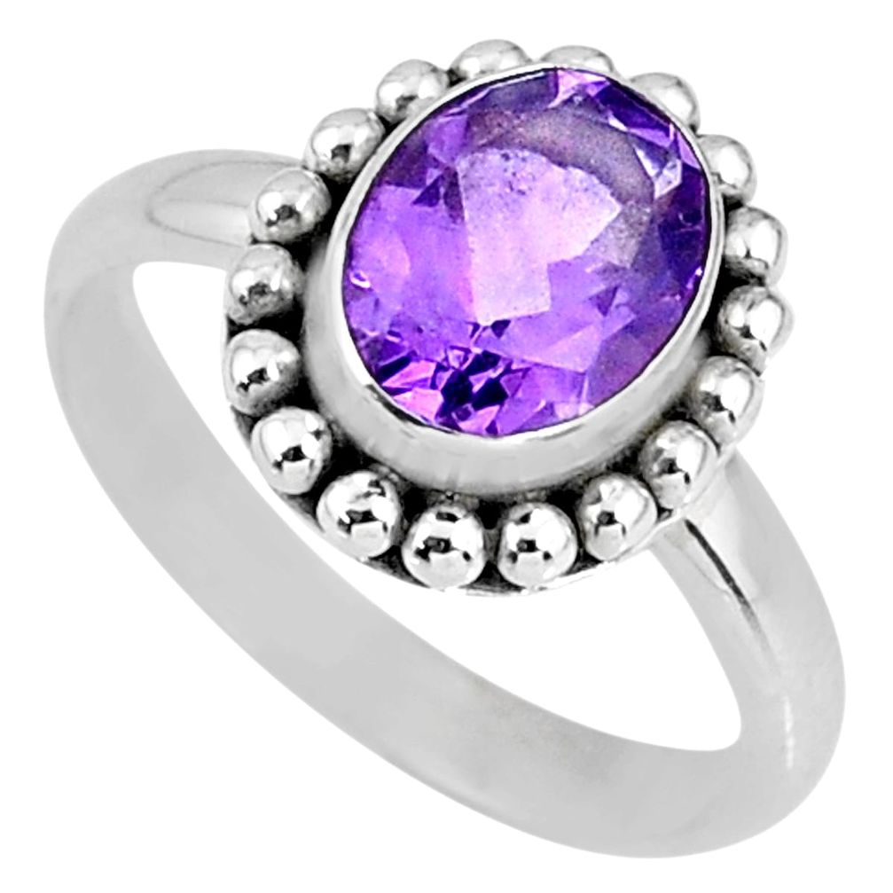 3.11cts natural purple amethyst 925 silver solitaire ring size 7.5 r57901