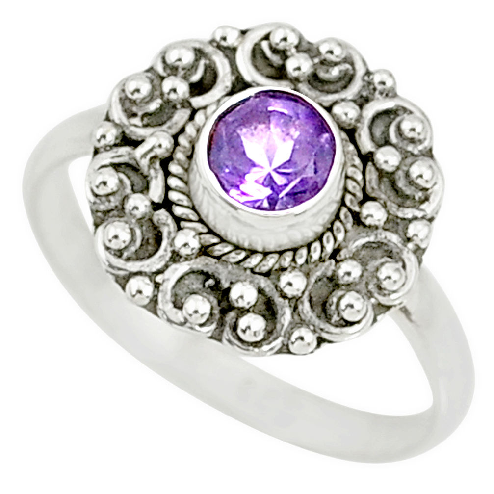 0.79cts natural purple amethyst 925 silver solitaire ring size 7.5 r76762