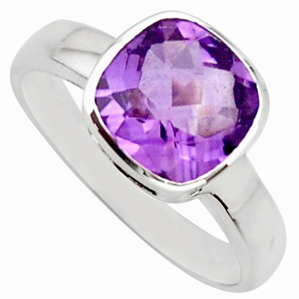 3.37cts natural purple amethyst 925 silver solitaire ring size 9 r25606