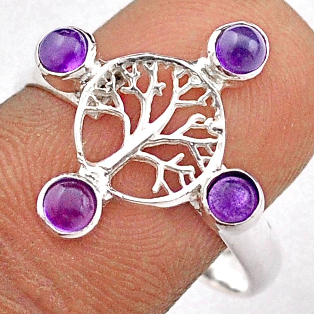 1.13cts natural purple amethyst 925 silver tree of life ring size 8 t88705