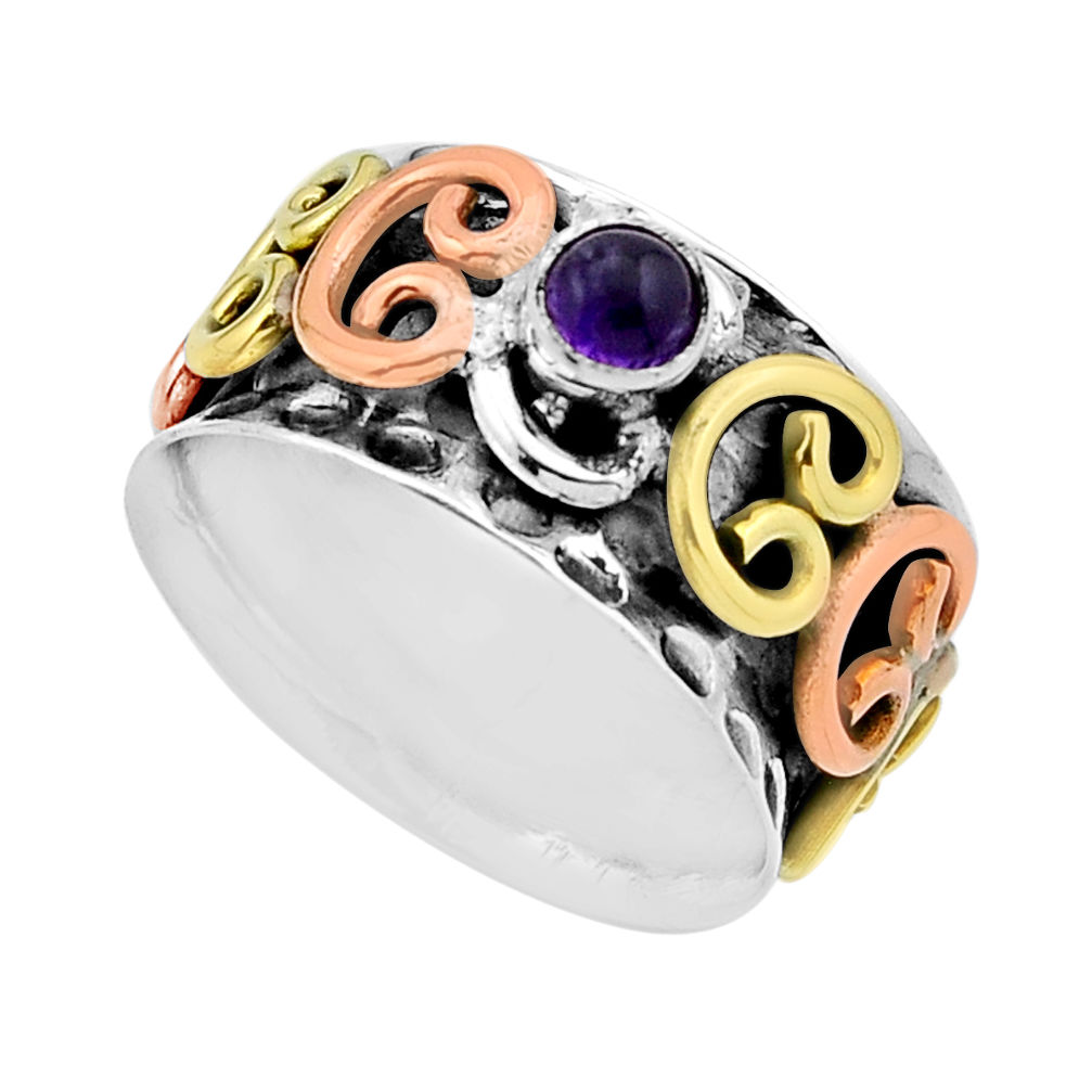 0.55cts natural purple amethyst 925 silver two tone band ring size 8.5 n53701