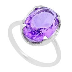 5.22cts natural purple amethyst 925 sterling silver solitaire ring size 7 u20445