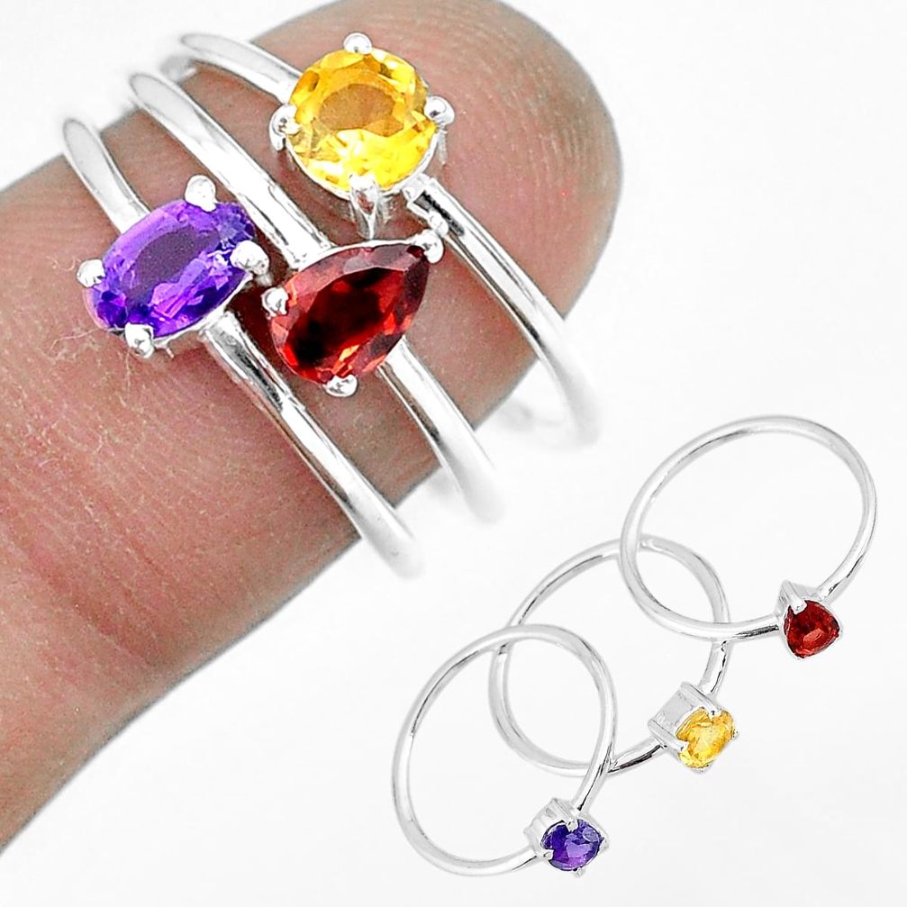 3.42cts natural purple amethyst citrine 925 silver 3 rings size 6.5 r92441