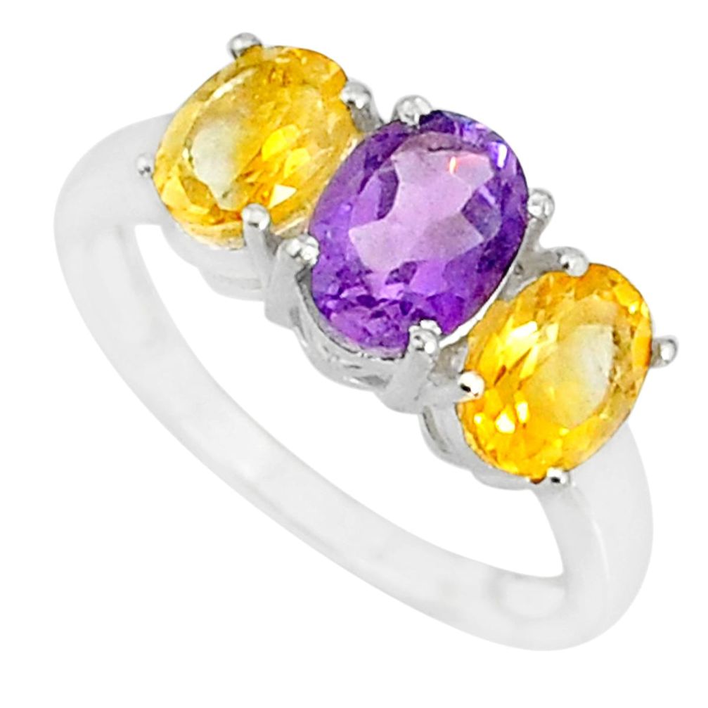 5.45cts natural purple amethyst citrine 925 sterling silver ring size 8.5 r84061