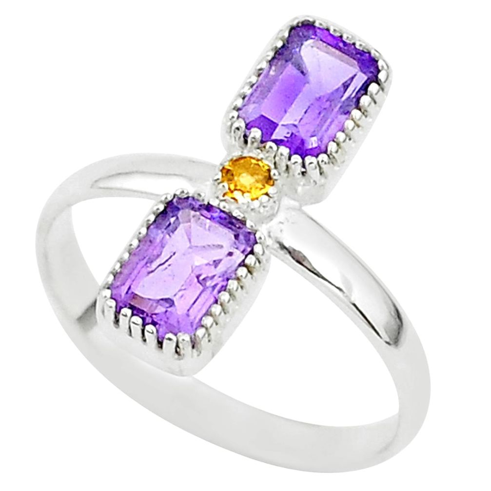 3.42cts natural purple amethyst citrine 925 sterling silver ring size 10 t5578