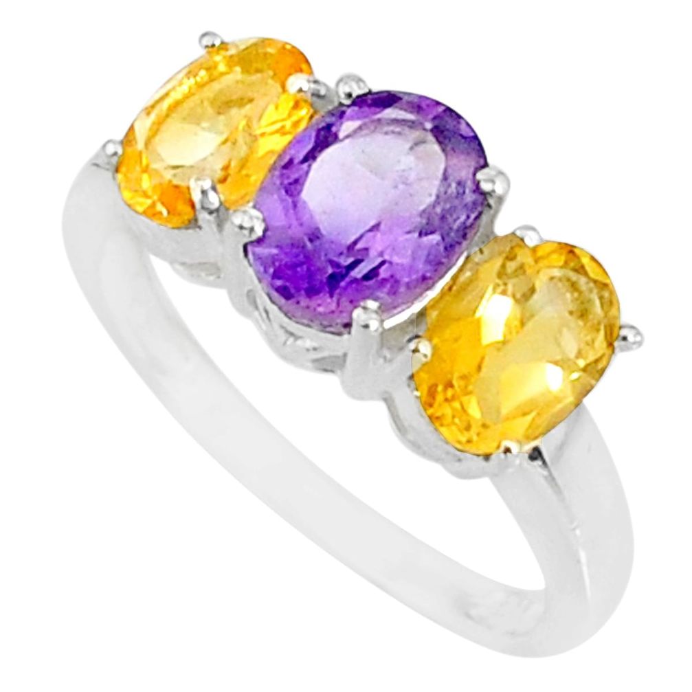 5.17cts natural purple amethyst citrine 925 sterling silver ring size 6 r84090